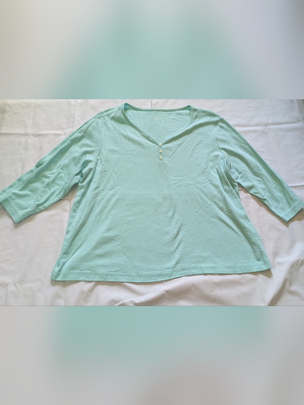Light Blue 3/4 Sleeve Pullover Button Shirt